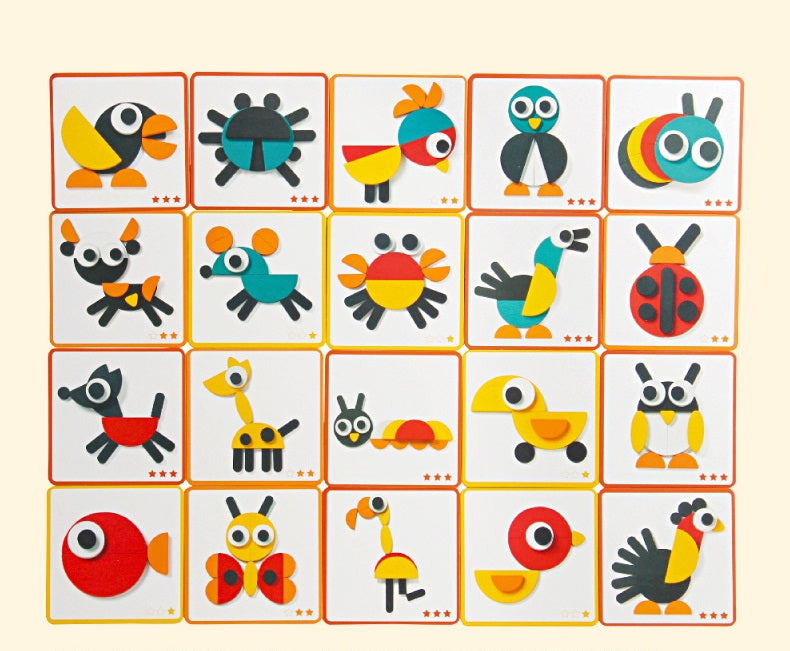 Wooden Pattern Blocks Geometric Shapes Creative Animal Puzzle.