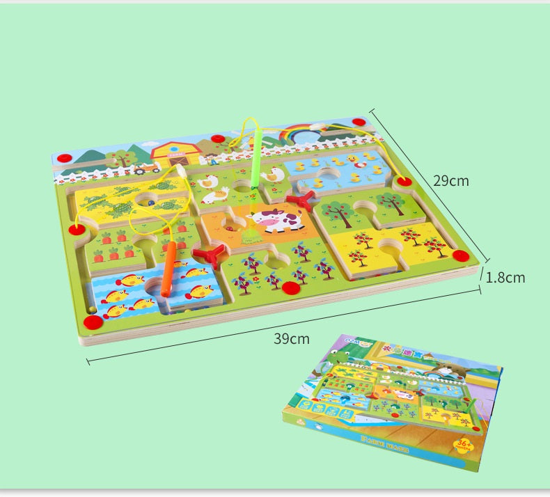 Busy Board Farmer Puzzle Maze Magnetic activity Board with Pen and Colour Sorting fine motor skills Learning Toy