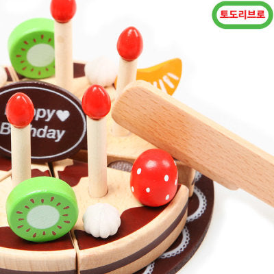 Large Wooden Birthday Cake with Candles Play Set