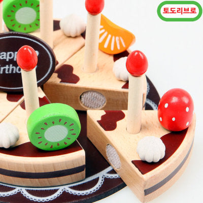 Large Wooden Birthday Cake with Candles Play Set