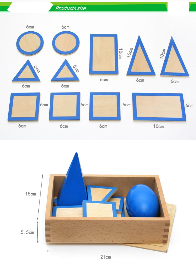 Large Wooden Montessori 3D Geometric Solids Shapes set of 10