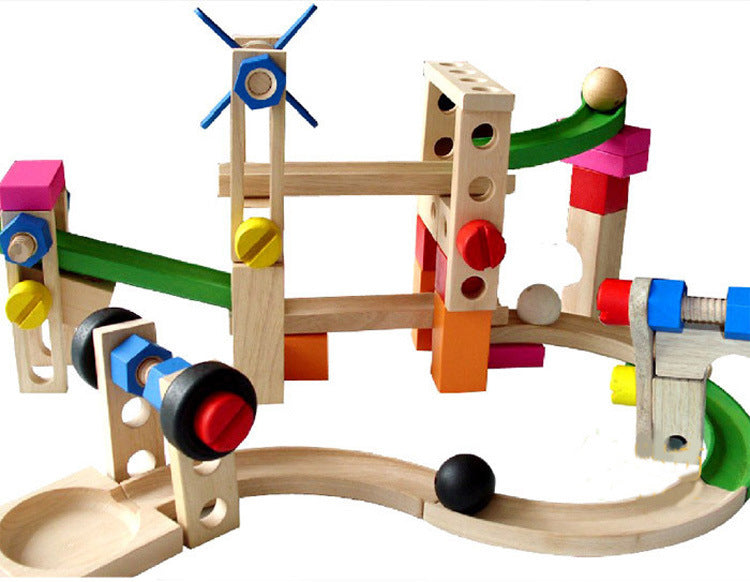 Wooden Marble ball Run Race Circuit Obstacle Building Toy