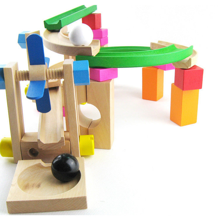 Wooden Marble ball Run Race Circuit Obstacle Building Toy