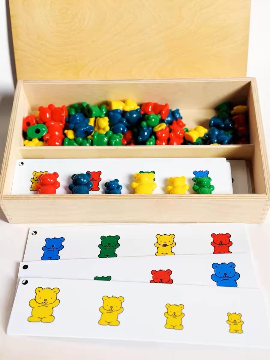 64pc Bear Counting Game with Pattern Cards and Case Learning Math Education Toy