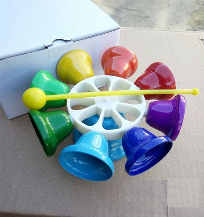 Rotating Rainbow Spinning 8  Bell Set Kids Percussion Musical Instrument Sound Toy