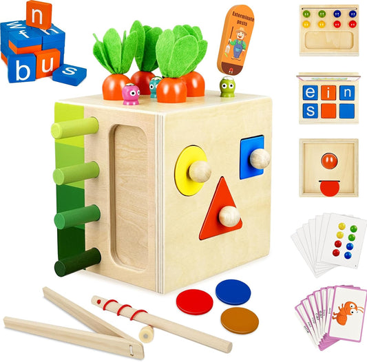 Montessori Inspired 6 sided Interchangeable Learning Activity Box Kids Geometric Sensory Fine Motor Skill