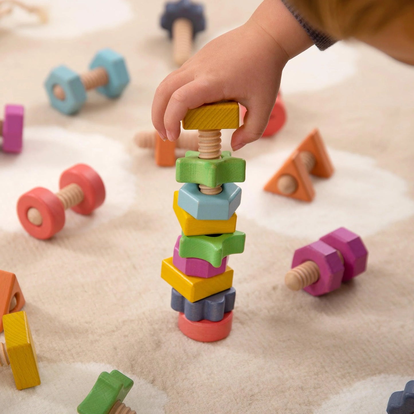 Wooden Bolts & Nuts Set of 7 kids learning Tools Montessori