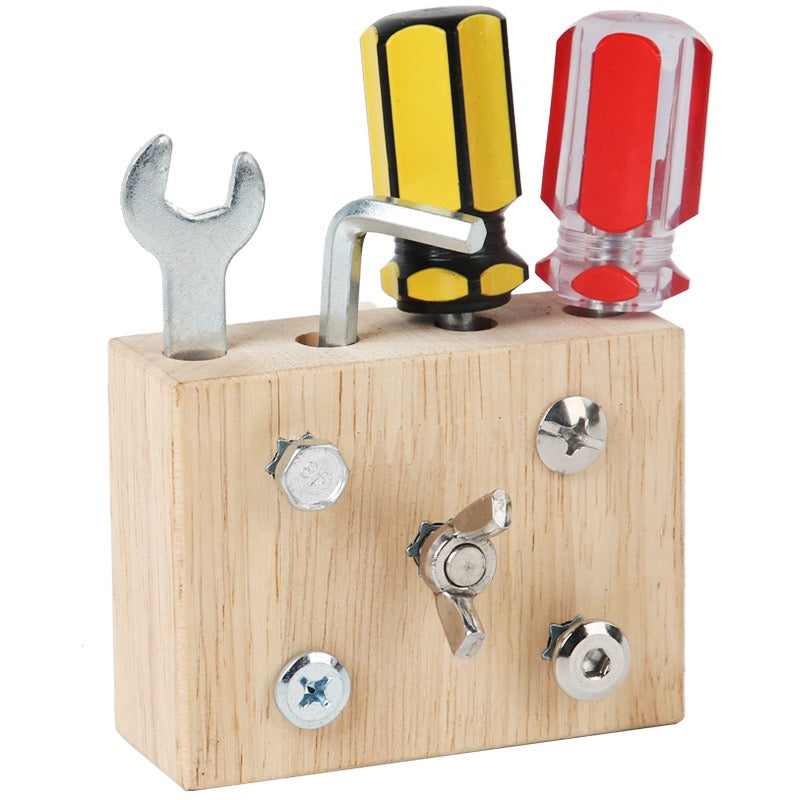 Montessori deluxe Mini Screwdriver Busy Board with tool kit set Bolts and nuts Cogs Latches and Lock