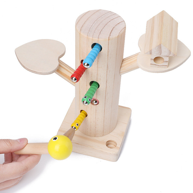 Montessori inspired Woodpecker Worm Catching Game A Pink Bird