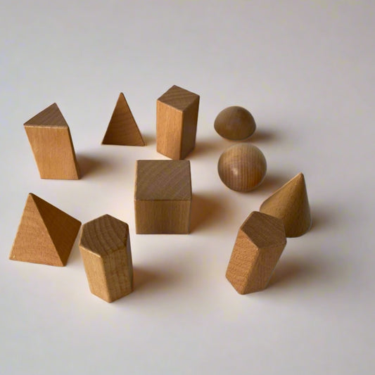 Large Wooden 3D Geometric Solid Shapes set of 10