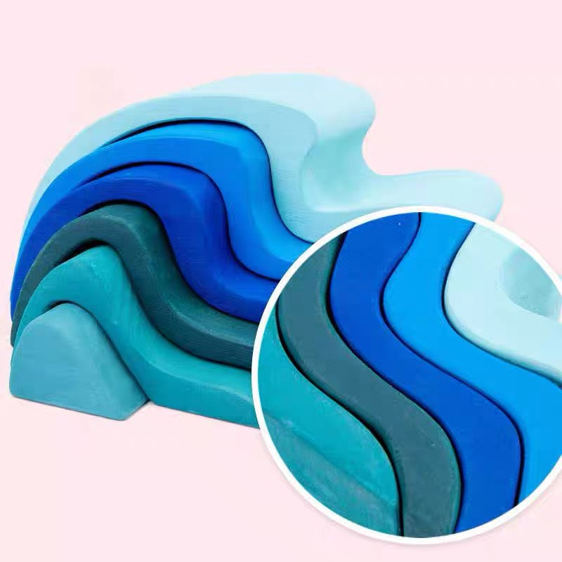 Wooden Stacking Blue Water Waves Stacking Blocks