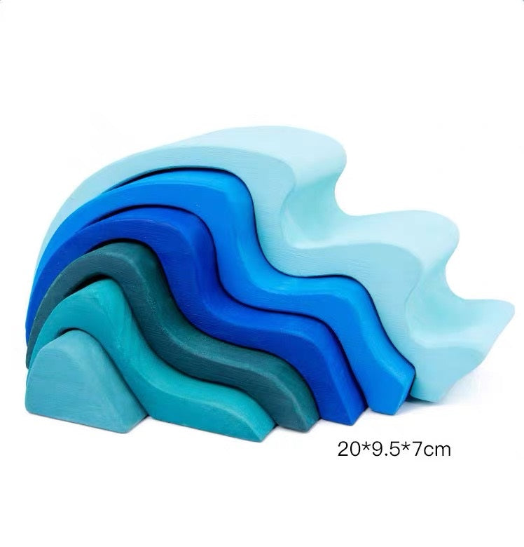 Wooden Stacking Blue Water Waves Stacking Blocks