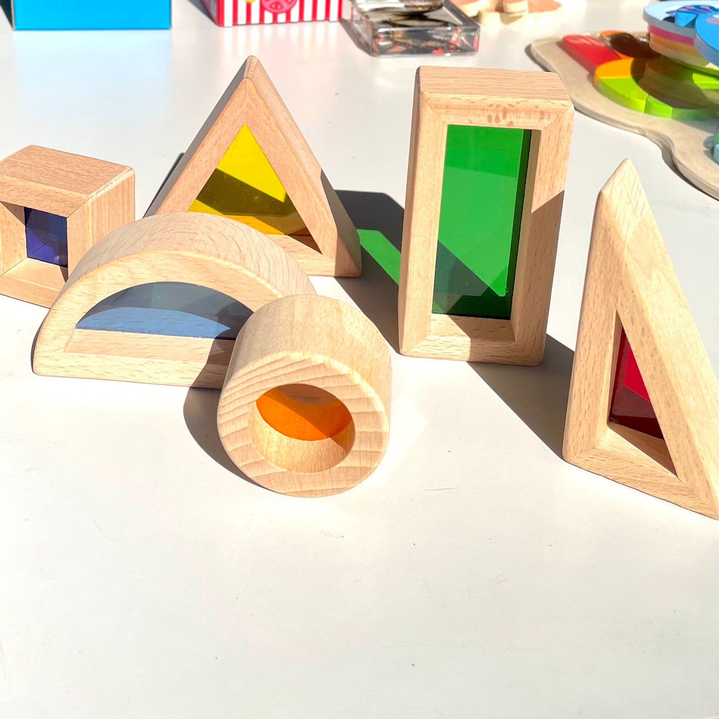 Wooden Rainbow Blocks Sensory Light and Colour Acrylic Toy