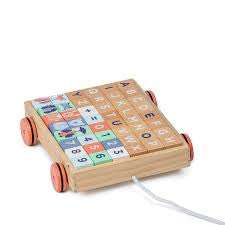 Wooden Alphabet Cube Block Wagon Trolley Pulley Toy