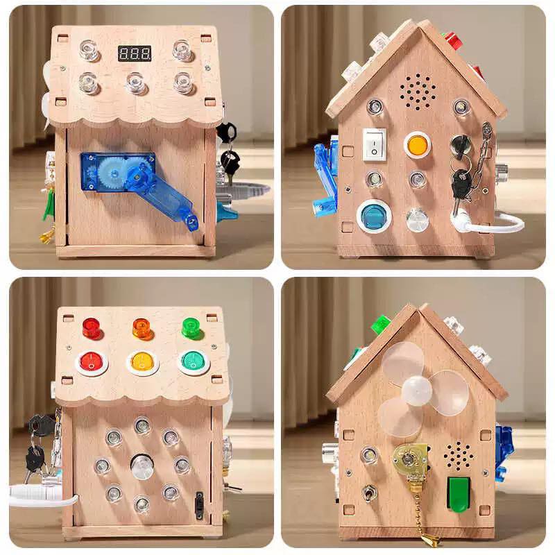 Montessori Wooden Multi Skill Plugs Keys Cogs Sound LED Switches