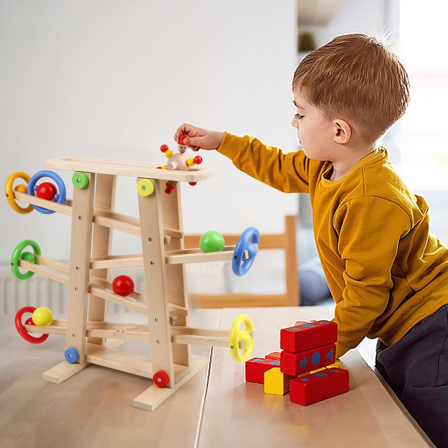 X Large Wooden Ball Run  Track a Ball Rack Car Ramp Toy