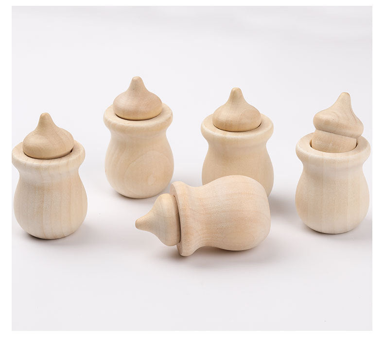 Wooden Acorn and Cup Set of 5 Natural Finishes DIY Loose Parts Kids Craft Waldorf Toys