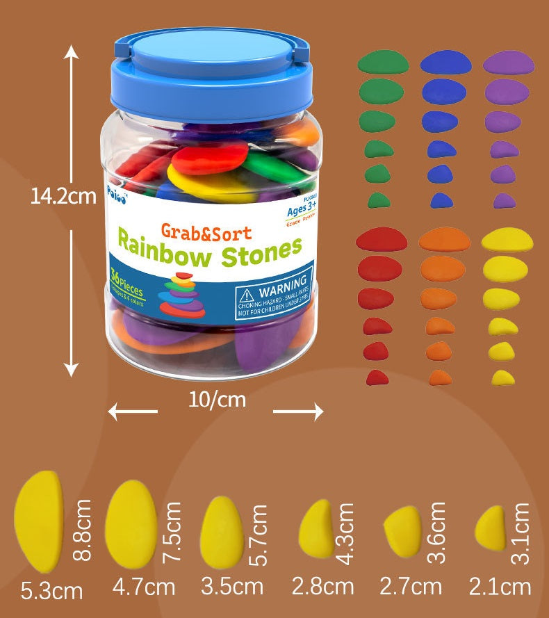 36 Pcs Educational Rainbow Stacking Pebble Stones