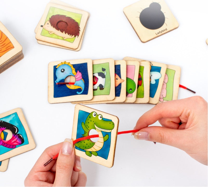 Wooden Animal Pattern Shadow  Matching and Threading Game