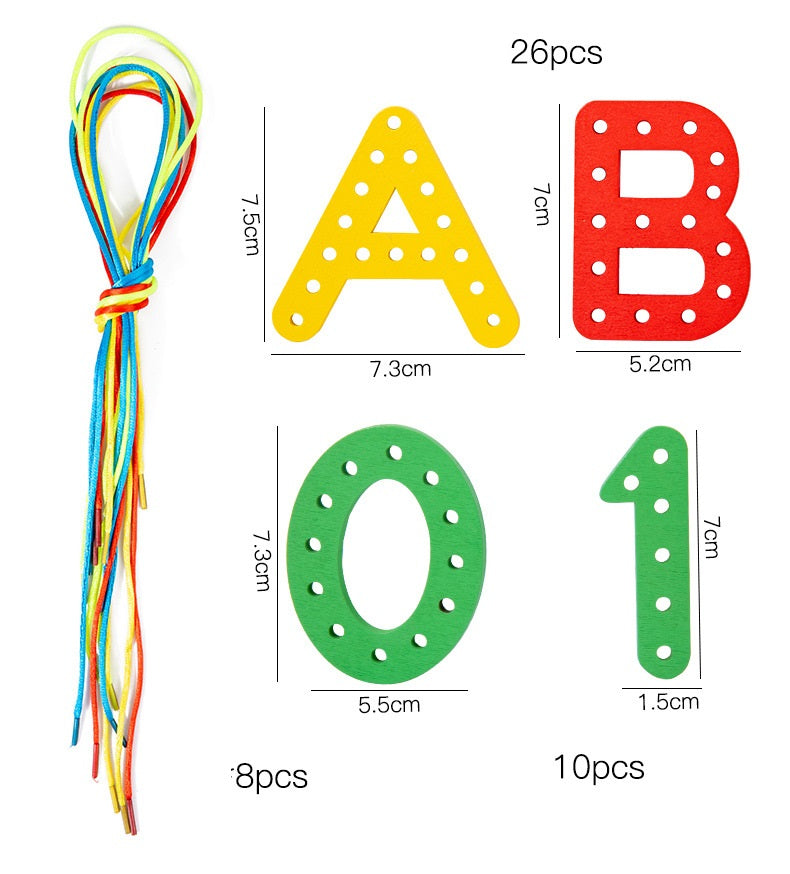 Wooden Alphabet and Numbers Thread String Tracing Pack