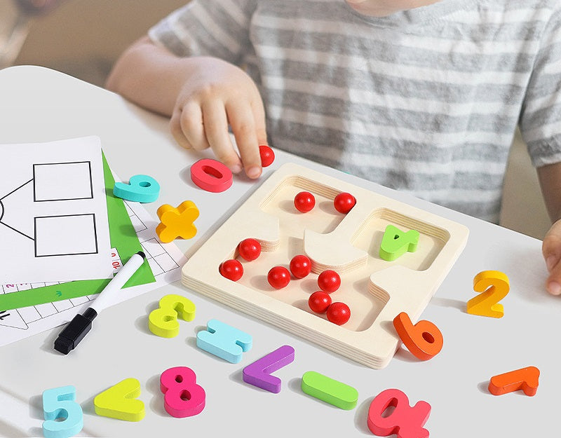 Wooden Educational Counting Maths Board with Beads and Cards