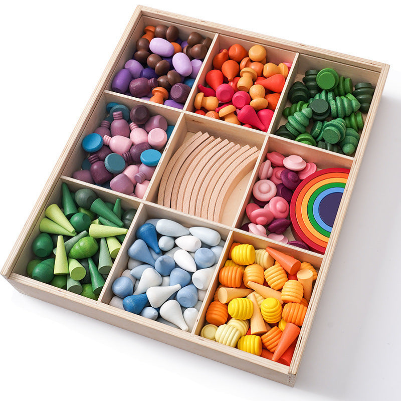 Wooden Rainbow Colour Mandala Loose Parts Set