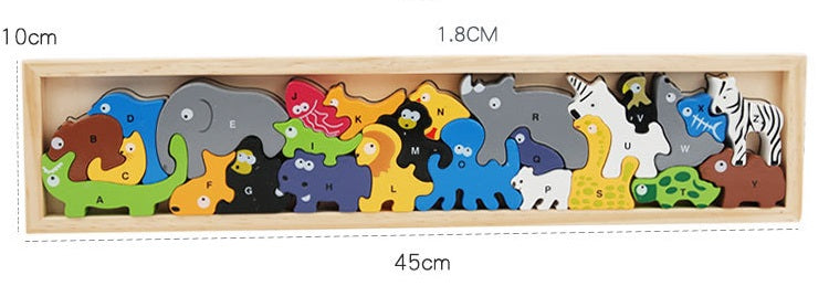 Kids Wooden Animal Alphabet Block Puzzle