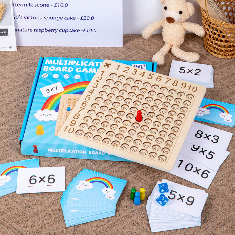 Wooden Multiplication Board  Game with Flash Cards