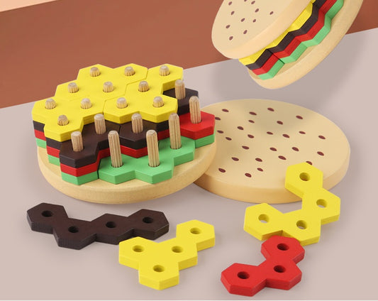 Kids Wooden Hamburger Geometric Puzzle