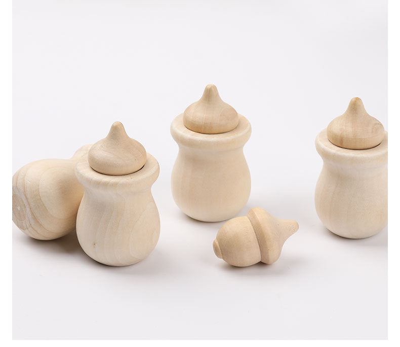 Wooden Acorn and Cup Set of 5 Natural Finishes DIY Loose Parts Kids Craft Waldorf Toys