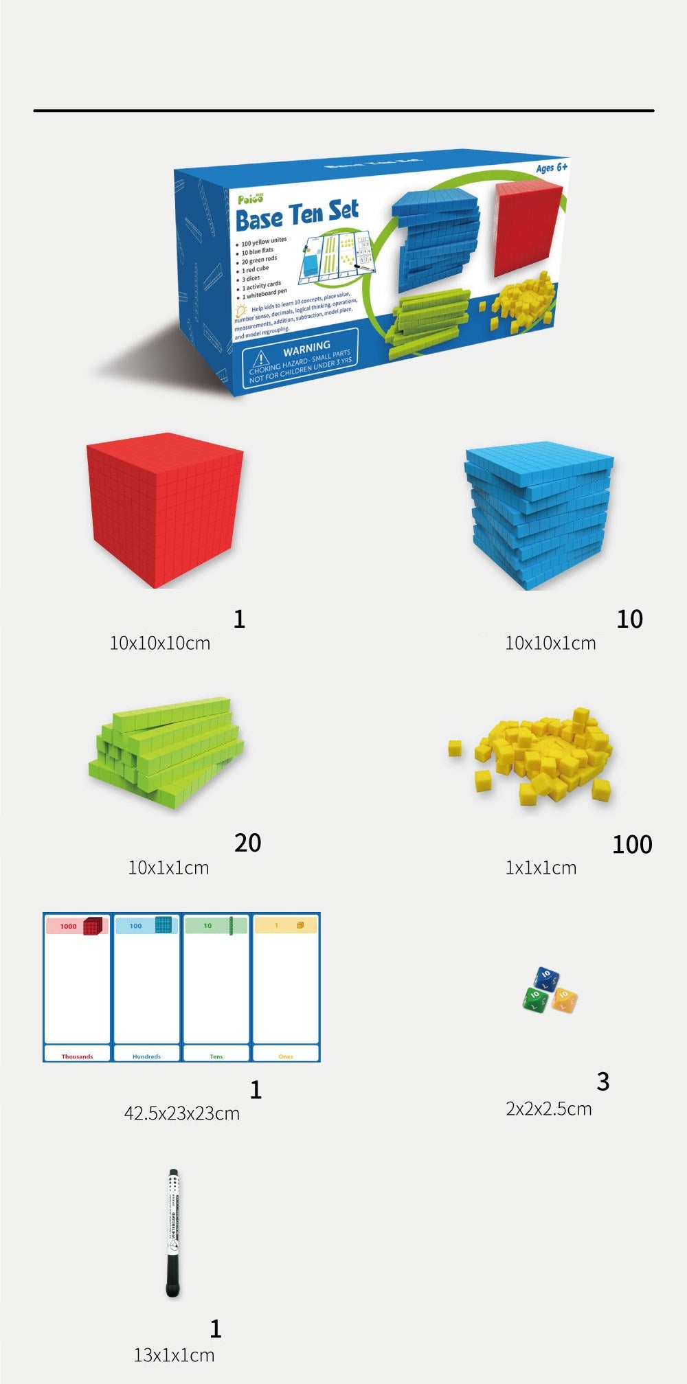 135pc Base Ten Counting Mathemathics Math Arithmetic Block Set Educational Resources