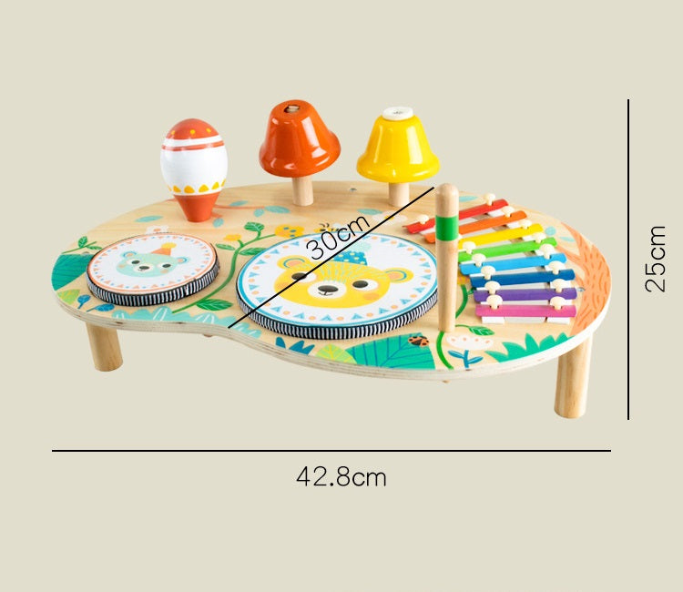 Wooden Kids Percussion Music Set with Bell Musical Chime Drum Xylophone and Rattles