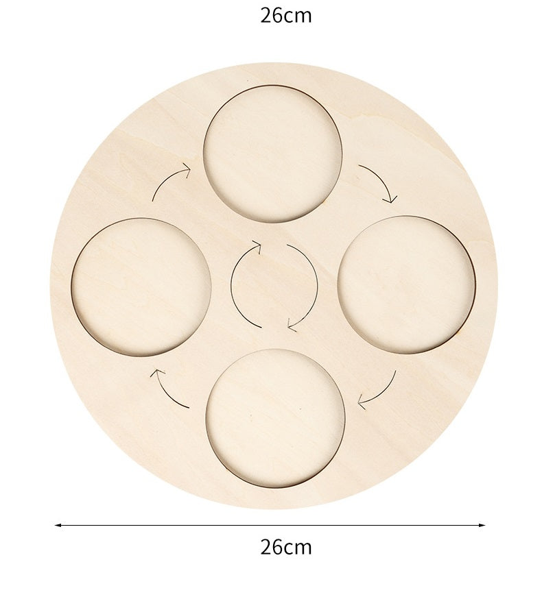 Wooden Animal Life Cycle Discovery Board Handmade 4 Slot Rotation Plate Sorting Tray