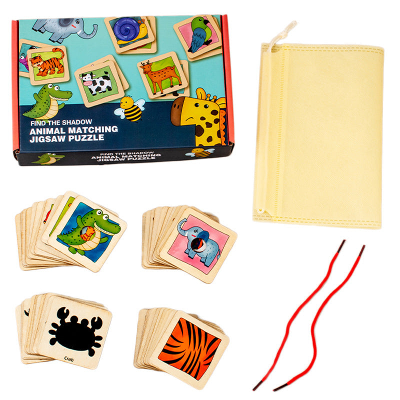 Wooden Animal Pattern Shadow  Matching and Threading Game