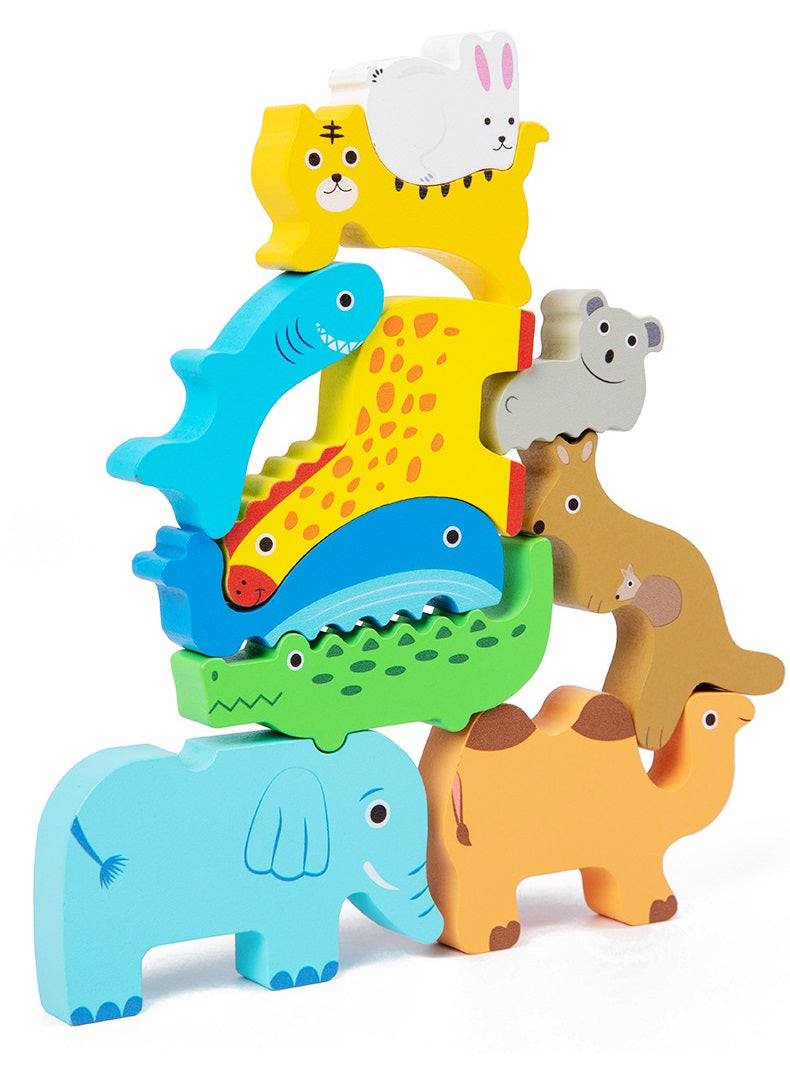 Wooden Animal Blocks Stacking Balancing Game