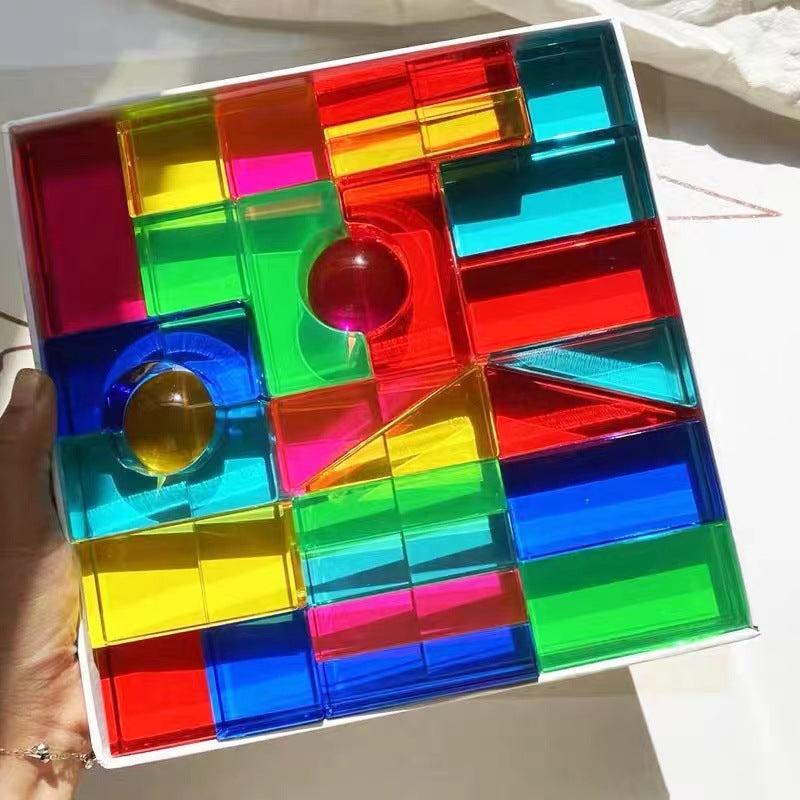 Bright Lucite Shape Blocks Translucent Acrylic Epoxy Geometric Toy