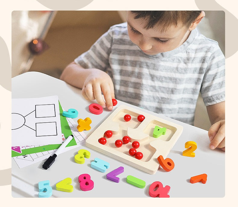 Wooden Educational Counting Maths Board with Beads and Cards