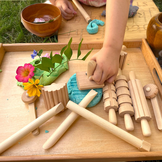 Wooden Sensory Playdough Roller Pin Set Tool Kit 12 pieces