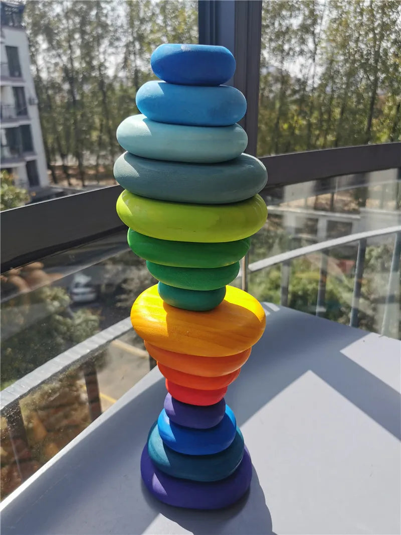 Large RAINBOW Colour 16 pc Stacking Pebbles Balancing Stones