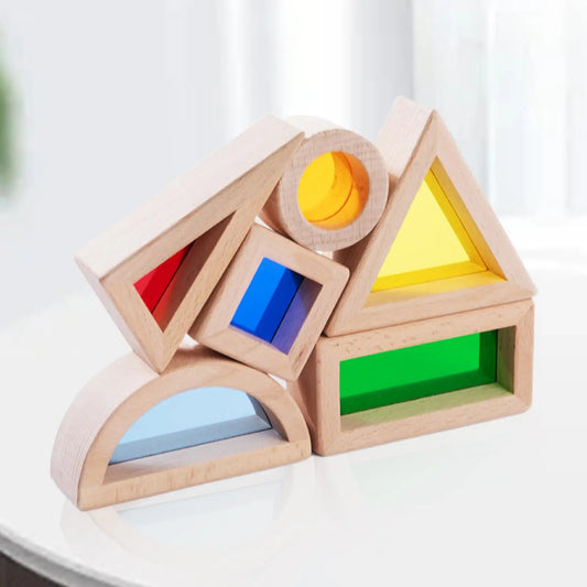 Wooden Rainbow Blocks Sensory Light and Colour Acrylic Perspex Toy