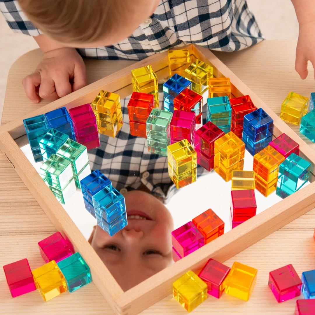 100 piece Lucite Cubes with Mirror Tray Acrylic Gem Blocks High Transparency