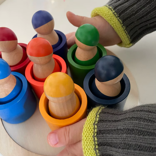 7 Rainbow Friends in Cups Peg Dolls Preschool Colour Sorting Activity Game