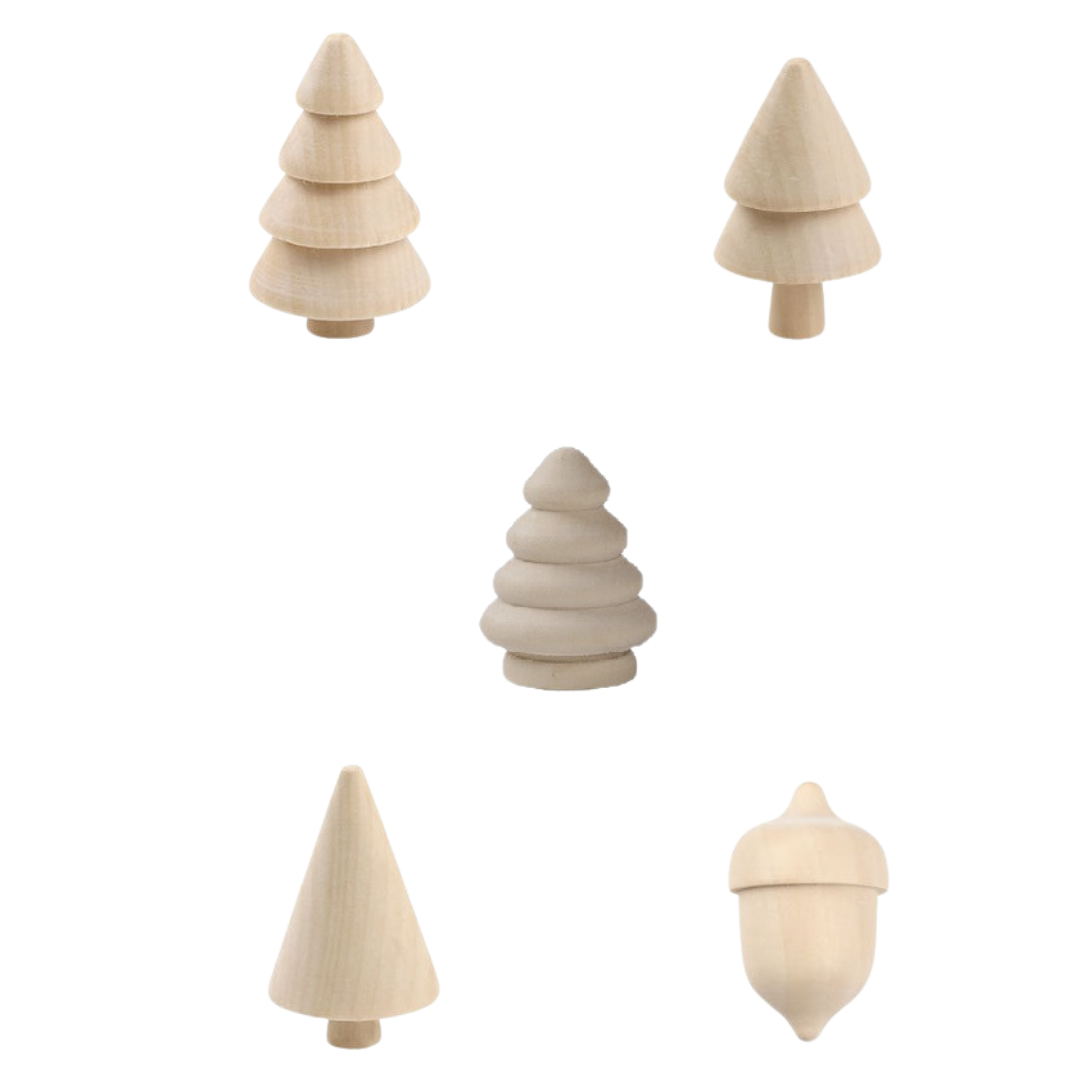 Wooden Craft DIY Christmas Natural Tree Acorn Loose Parts Kids Toy