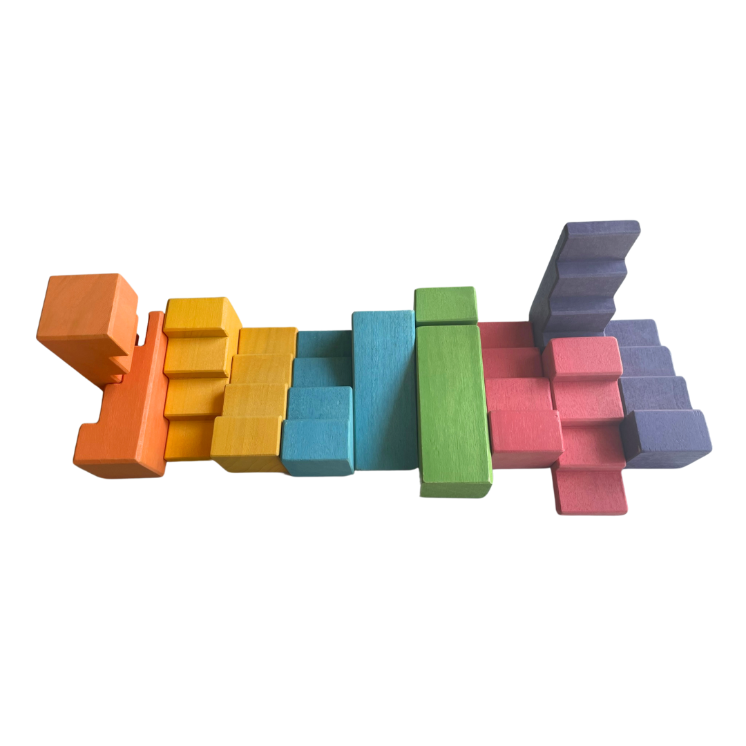 Stepped Roofs Rainbow  ZigZag Stairs Building Blocks with Tray