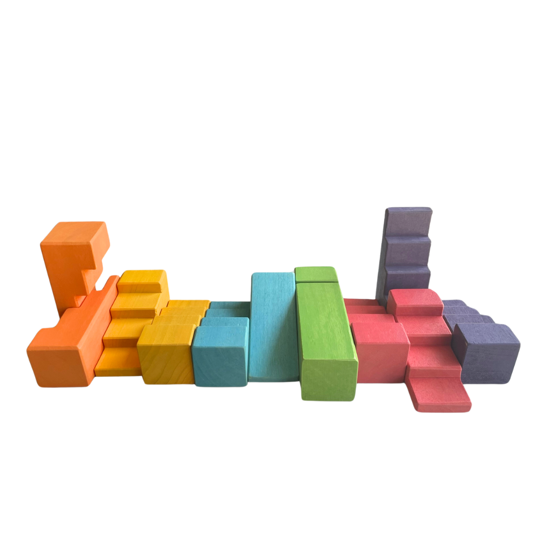 Stepped Roofs Rainbow  ZigZag Stairs Building Blocks with Tray