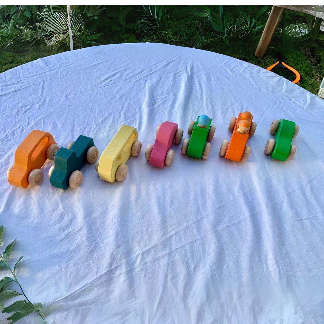 Wooden Rainbow Cars & Dolls 10 Pcs Set