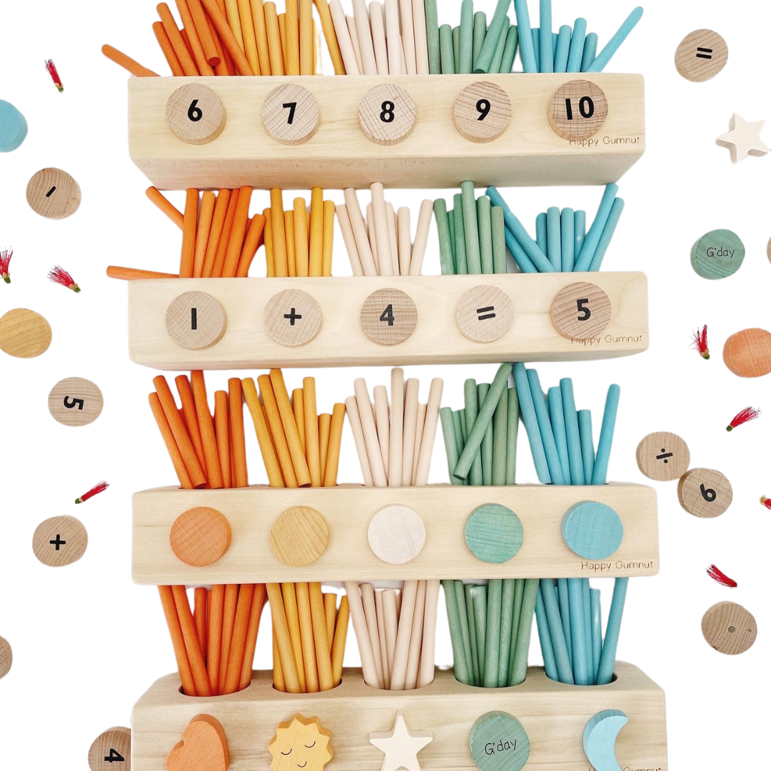 Happy Gumnut Montessori Counting Stick Number Rods with Magnetic Tray