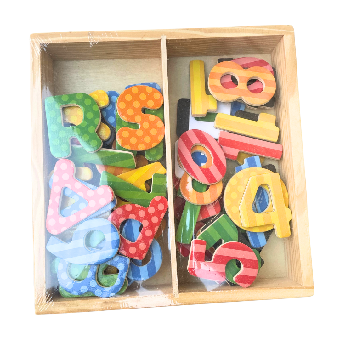 Magnetic Wooden Numbers or Letters  in Box