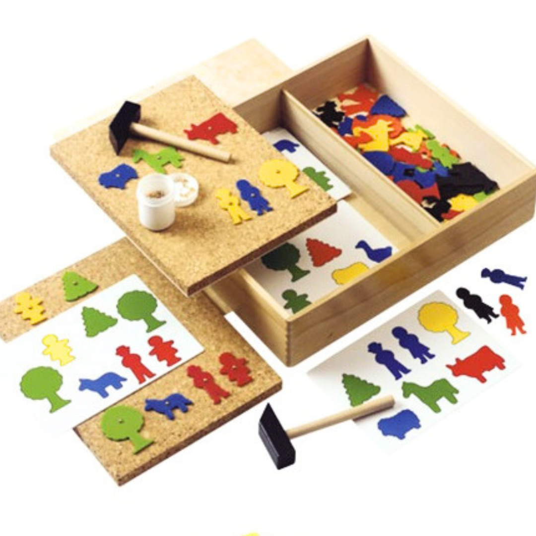 Tap a Picture Wooden Hammer Nail Jumbo Cork Board Game Kindergarten Toy