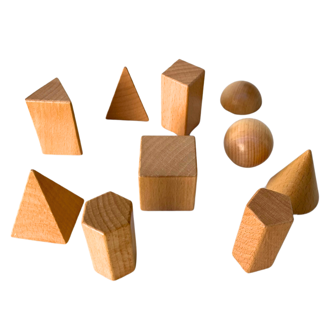 Large Wooden 3D Geometric Solid Shapes set of 10